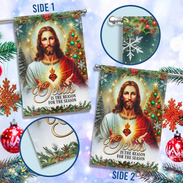 Sacred Heart of Jesus Flag, Jesus Is the Reason for the Season Christmas Garden Flag, Christian Holiday Yard Flag, Nativity F