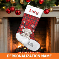 Red Buffalo Plaid Holiday Stocking, Personalized Highland Cow Christmas Stocking, Custom Name Xmas Stocking, Festive Family Holiday Decor