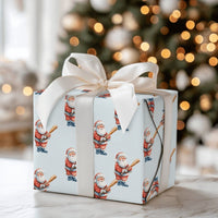 Blue Watercolor Christmas Gift Wrap, Baseball Santa Wrapping Paper, Baseball Bat Santa Wrapping Paper, Sporty Holiday Gift Wrap, Xmas Paper