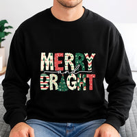 Retro Christmas Tree Pattern Sweater, Merry and Bright Sweatshirt, Adorable Holiday Crewneck Sweatshirt, Tis the Season Xmas Present