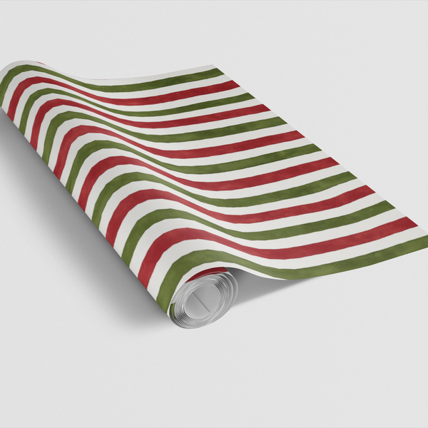 Festive Candy Stripe Gift Wrap, Christmas Red and Green Stripe Wrapping Paper, Holiday Striped Wrapping Paper, Xmas Present P