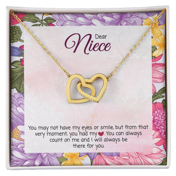 Rose Gold CZ Heart Pendant, Niece Interlocking Hearts Necklace, Polished Surgical Steel Necklace, Sentimental Birthday Christ