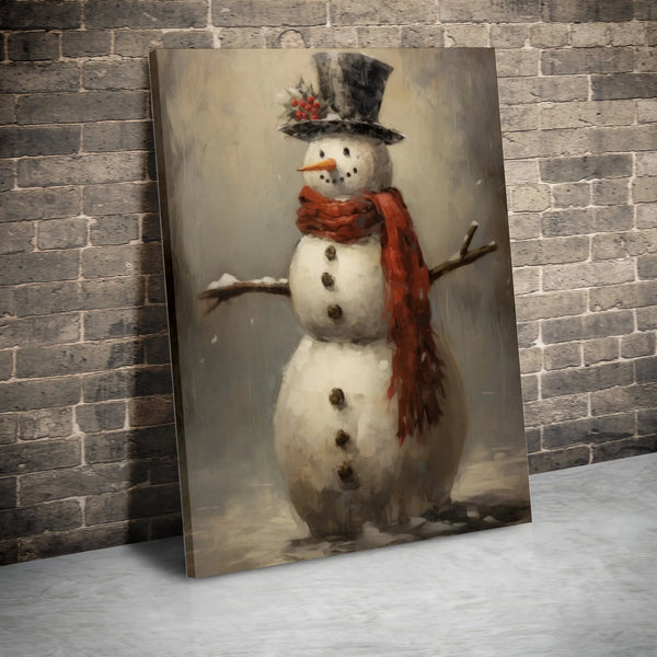 Oil Painting Winter Canvas Wall Decor, Vintage Christmas Snowman Canvas Art, Rustic Holiday Snowman Canvas Print, Festive Xma