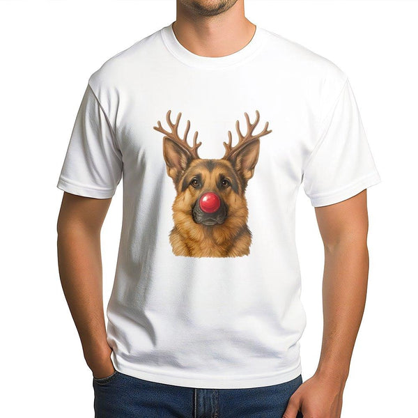 Reindeer Antlers Dog Shirt, German Shepherd Christmas T-Shirt, Humorous Holiday Canine Graphic Tee, Xmas Dog Lover Shirt, Ger
