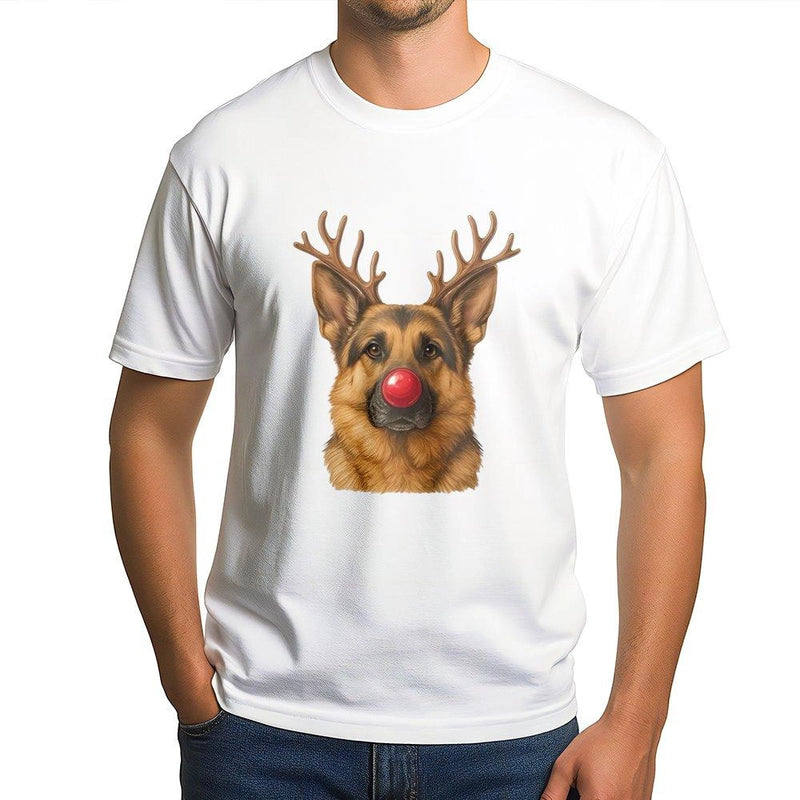 Reindeer Antlers Dog Shirt, German Shepherd Christmas T-Shirt, Humorous Holiday Canine Graphic Tee, Xmas Dog Lover Shirt, German Shepherd Present