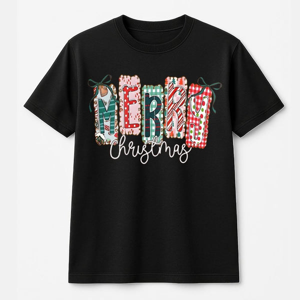 Coquette Bow Holiday T-Shirt, Merry Christmas T-Shirt, Adorable Aesthetic Xmas Graphic Tee, Vintage Christmas Ribbon T-Shirt,