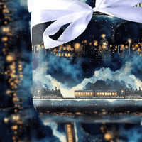 Snowy Village Holiday Gift Wrap, Christmas Train Wrapping Paper, Vintage Steam Train Winter Wrapping Paper, Festive Night Scene Gift Wrap
