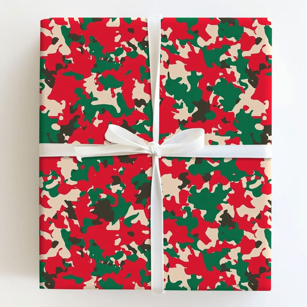 Red and Green Holiday Camouflage Gift Wrap, Christmas Camo Wrapping Paper, Festive Camo Christmas Wrapping Paper, Winter Holi