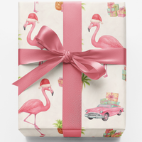 Tropical Christmas Gift Wrap, Pink Flamingo Wrapping Paper, Coastal Holiday Wrapping Paper, Beach Theme Gift Wrap Roll