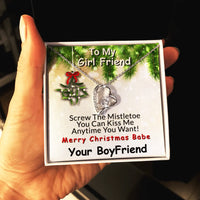 14K White Gold CZ Heart Pendant, Mistletoe Message Forever Love Heart Necklace, Romantic Christmas Holiday Jewelry, Girlfriend Xmas Present Her