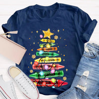 Colorful Holiday Crayon T-Shirt, Christmas Crayon Tree Shirt, Adorable Festive Tree Tee, Art Teacher Xmas Graphic Tee, Holiday Season Apparel