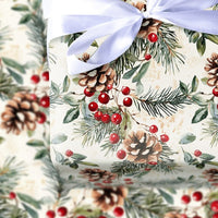 Rustic Winter Berry Gift Wrap, Watercolor Pinecone Christmas Wrapping Paper, Holiday Botanical Wrapping Paper, Xmas Gift Wrap Roll