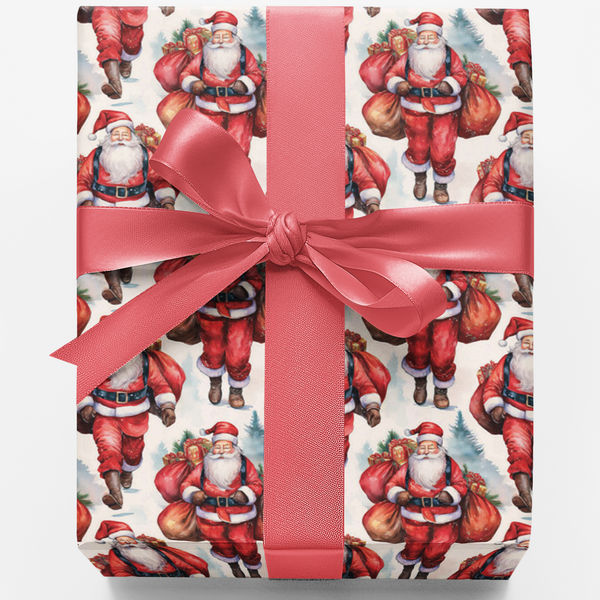 Classic Christmas Gift Wrap, Vintage Santa Wrapping Paper, Retro Santa Claus Wrapping Paper, Festive Holiday Gift Wrap, Famil