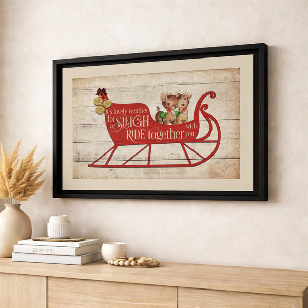 Sleigh Ride Holiday Wall Art, Vintage Christmas Reindeer Canvas, Rustic Xmas Canvas Print, Winter Season Wall Decor, Festive 