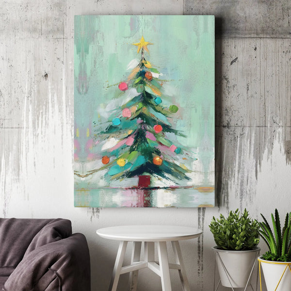 Whimsical Holiday Tree Canvas Print, Abstract Christmas Tree Canvas Wall Art, Festive Winter Canvas, Modern Seasonal Wall Dec
