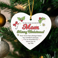 Heartfelt Message Christmas Ornament, Mom Heart Ceramic Ornament, Ceramic Keepsake Tree Ornament, Holiday Decor, Christmas Present for Mom