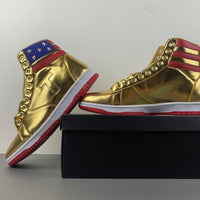 High Top Sneakers, Gold Red Colorway, Lace Up Design, Casual Gift for Sneaker Fans