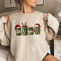 Humorous Holiday Canned Pickles Sweatshirt, Christmas Pickle Jar Sweatshirt, Retro Festive Foodie Crewneck, Comfy Christmas Pickle Sweatshirt