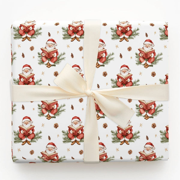 Book Lover Christmas Gift Wrap, Reading Santa Wrapping Paper, Vintage Watercolor Wrapping Paper, Pinecone Holiday Gift Wrap R