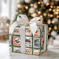 Vintage Pet Holiday Gift Wrap, Christmas Cat Postage Stamp Wrapping Paper, Adorable Watercolor Cat Wrapping Paper, Festive Cat Lover Gift Wrap