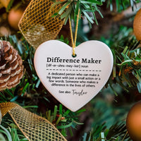 Mentor Appreciation Christmas Ornament, Difference Maker Heart Ornament, Ceramic Educator Tree Decor, Thank You Present for Teacher