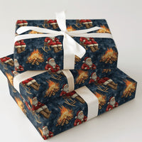 Rustic Christmas Gift Wrap, Campfire Santa Wrapping Paper, Rocking Chair Santa Wrapping Paper Roll, Comfy Winter Gift Wrap