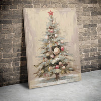 Holiday Tree with Red Star Canvas Print, Painterly Christmas Tree Canvas Wall Art, Neutral Festive Canvas, Comfy Winter Season Wall Decor