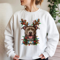 Reindeer Antlers Festive Dog Sweatshirt, Pitbull Christmas Sweatshirt, Adorable Holiday Puppy Sweatshirt, Dog Mom Xmas Crewneck, Dog Dad Present