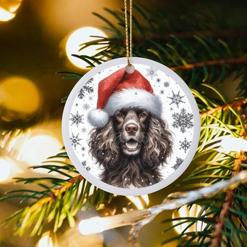 Santa Hat Dog Keepsake, Cocker Spaniel Christmas Ornament, Ceramic Dog Lover Ornament, Holiday Tree Decoration Present for Pet Parents