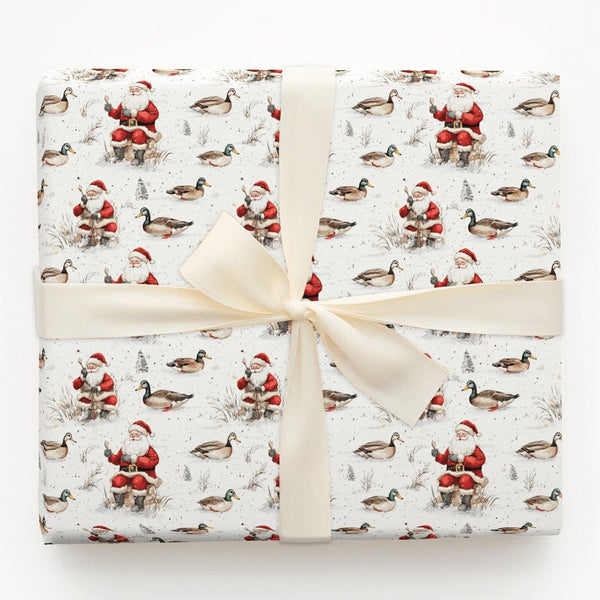 Mallard Duck Christmas Gift Wrap, Duck Hunting Santa Wrapping Paper, Winter Hunter Shotgun Wrapping Paper, Rustic Outdoor Gif