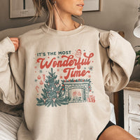 Retro Christmas Tree Sweatshirt, Most Wonderful Time Sweatshirt, Comfy Fireplace Holiday Sweatshirt, Vintage Xmas Tree Crewneck, Holiday Present