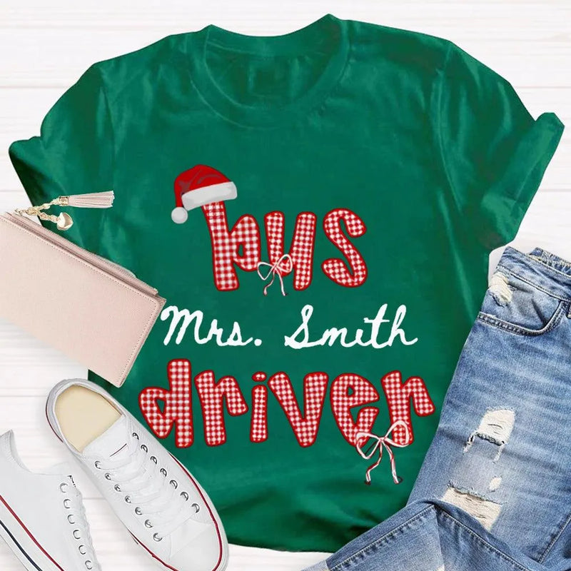 Personalized School Bus Driver Holiday Shirt, Custom Bus Driver Santa Hat Christmas T-Shirt, Christmas Bus Driver Tee, Holiday Present