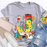 Custom Name Snowman Shirt, Personalized Christmas T-Shirt, Colorful Font Holiday Graphic Tee, Personalized Family Christmas T-Shirt Present
