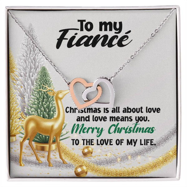 Rose Gold Heart Pendant Necklace, To My Fiance Interlocking Hearts Necklace, Romantic Christmas Jewelry Present, CZ Double He