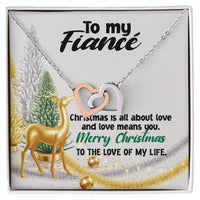 Rose Gold Heart Pendant Necklace, To My Fiance Interlocking Hearts Necklace, Romantic Christmas Jewelry Present, CZ Double Heart Love Necklace