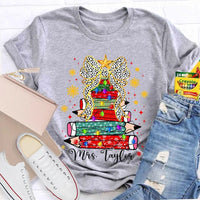 Custom Name Pencil Snowflake Tee, Personalized Teacher Christmas Tree Shirt, Holiday Teacher T-Shirt, Christmas Teacher Present