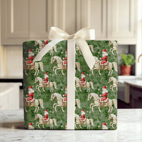 Equestrian Christmas Gift Wrap, Santa Riding White Horse Wrapping Paper, Green Holiday Wrapping Paper, Horse Lover Present Paper