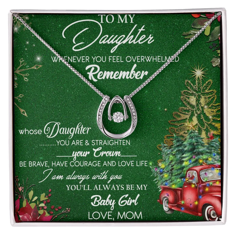Horseshoe Dancing Cubic Zirconia Pendant, To My Daughter Necklace, Lucky Horseshoe Jewelry, Christmas Birthday Present for Daughter from Mom