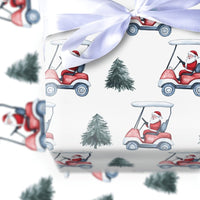 Humorous Golfer Christmas Gift Wrap, Santa Driving Golf Cart Wrapping Paper, Watercolor Golf Holiday Wrapping Paper, Winter Present Paper