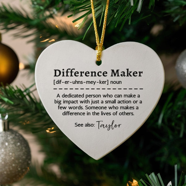 Mentor Appreciation Christmas Ornament, Difference Maker Heart Ornament, Ceramic Educator Tree Decor, Thank You Present for T