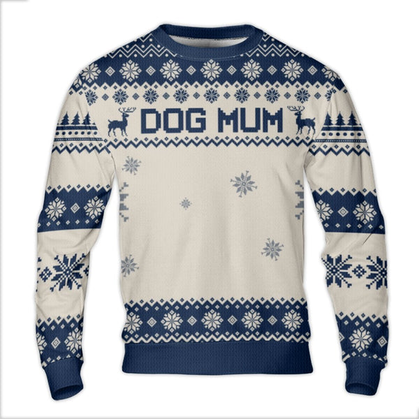 Reindeer Snowflake Holiday Sweater, Dog Mum Ugly Christmas Sweater, Nordic Dog Mom Sweatshirt, Adorable Xmas Crewneck Sweater