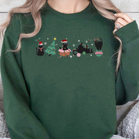 Adorable Holiday Kitties Sweater, Christmas Black Cat Sweatshirt, Humorous Xmas Cat Pullover, Retro Winter Cat Lover Crewneck, Holiday Present