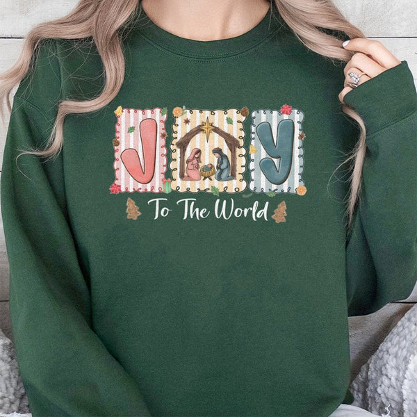 Christian Nativity Scene Crewneck, Joy to the World Sweatshirt, Religious Christmas Pullover, Faith Holiday Sweatshirt, Faith