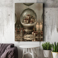 Holiday Presents Candle Wall Art, Vintage Christmas Snow Globe Canvas Art, Winter Festive Canvas Decor, Xmas Home Present