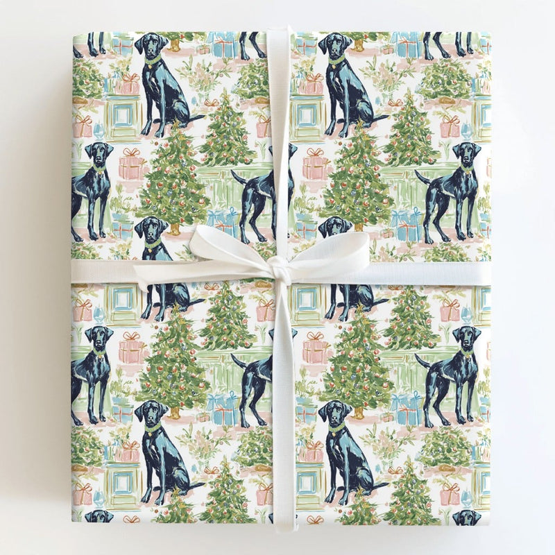 Watercolor Dog Gift Wrap, Black Labrador Christmas Wrapping Paper, Adorable Lab Holiday Wrapping Paper, Dog Lover Christmas Wrapping Paper Roll