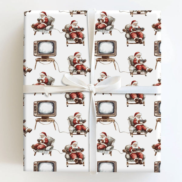 Vintage TV Video Game Gift Wrap, Retro Gamer Santa Wrapping Paper, Gamer Christmas Wrapping Paper, Nostalgic Gaming Paper Rol