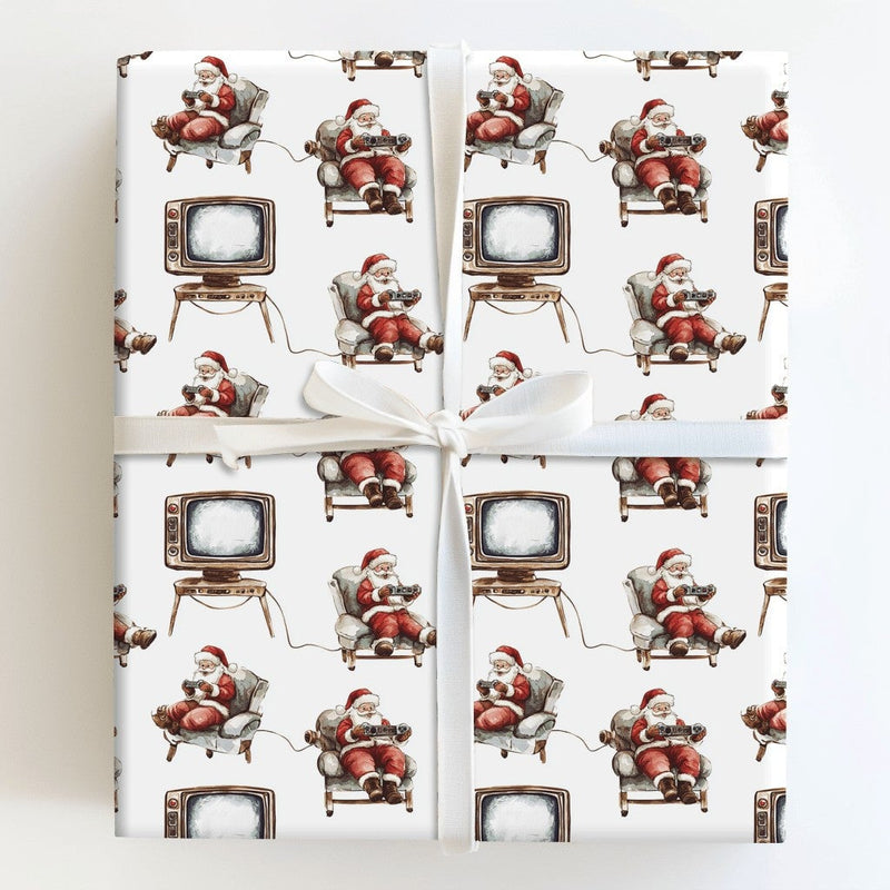 Vintage TV Video Game Gift Wrap, Retro Gamer Santa Wrapping Paper, Gamer Christmas Wrapping Paper, Nostalgic Gaming Paper Roll