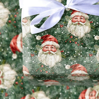 Forest Green Christmas Gift Wrap, Vintage Santa Claus Wrapping Paper, Traditional Holiday Present Wrap, Nostalgic Xmas Wrapping Paper Roll