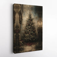Moody Rustic Holiday Canvas Wall Art, Vintage Christmas Tree Canvas Print, Festive Winter Canvas, Printable Digital Download Present