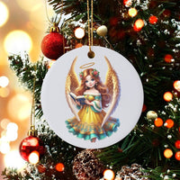 Golden Wings Angel Ornament, Angel Reading Book Christmas Ornament, Religious Angel Ceramic Ornament, Heavenly Holiday Tree Present for Her